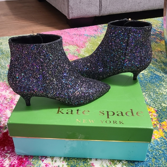 NWT - Kate Spade ♠️ Olly Too Midnight Confetti Glitter Boots - Picture 3 of 16